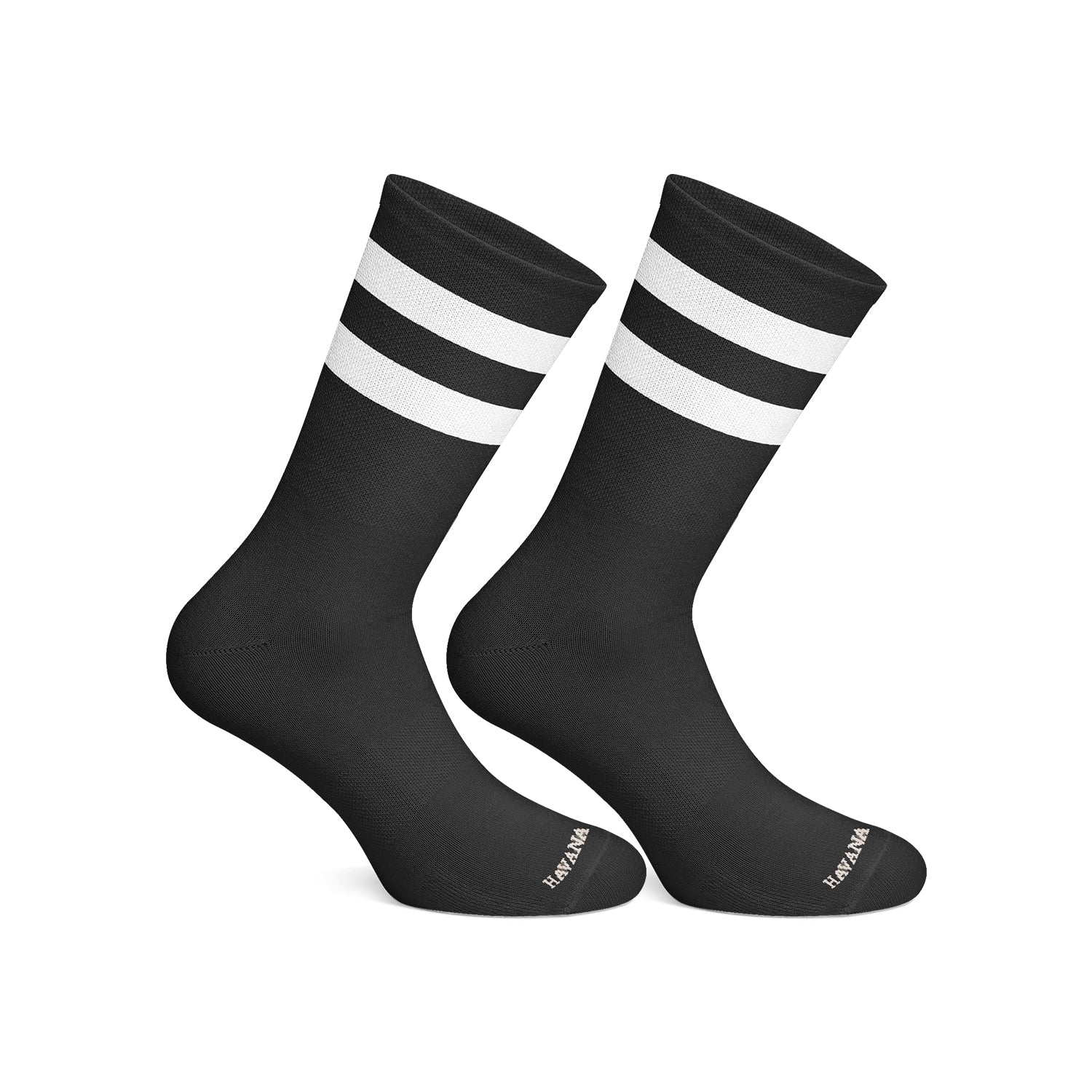 Basic Black With White Strips Mid Calf Socks