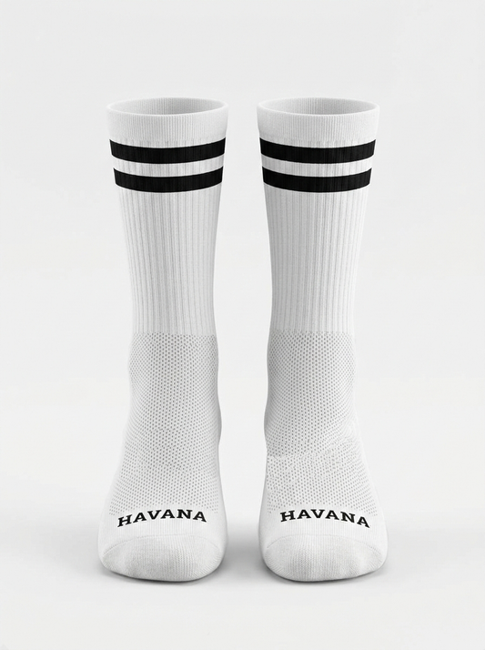 Basic white with black strips Mid Calf socks