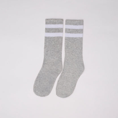 Basic grey with white strips Mid Calf socks