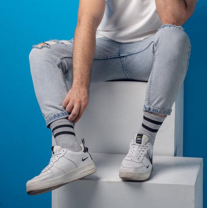 Basic grey with black strips Mid Calf socks