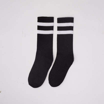 Basic black with white strips Mid Calf socks