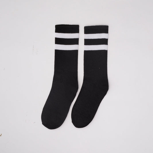 Basic black with white strips Mid Calf socks