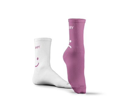 Happy & Angry White Pink Socks