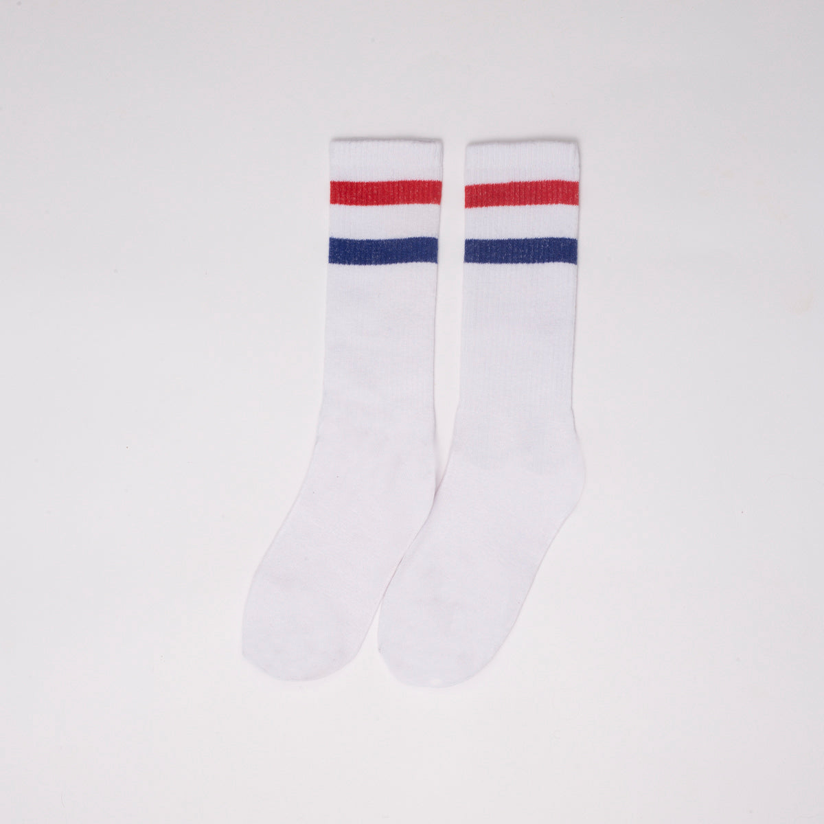 Basic white with red blue strips Mid Calf socks