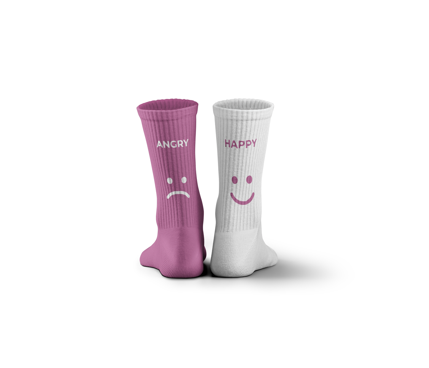 Happy & Angry White Pink Socks