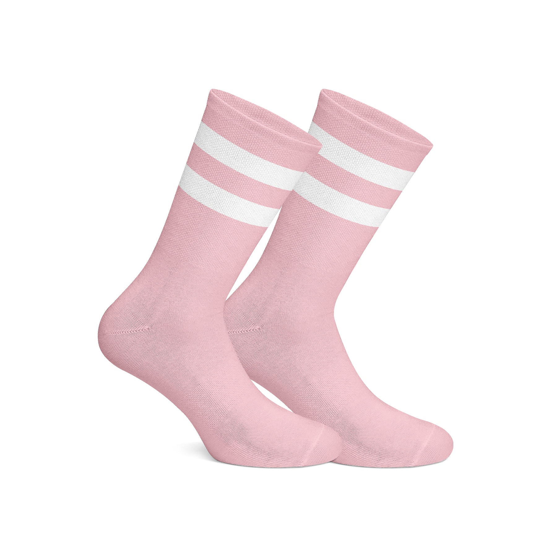 Basic Pink With White Strips Mid Calf Socks
