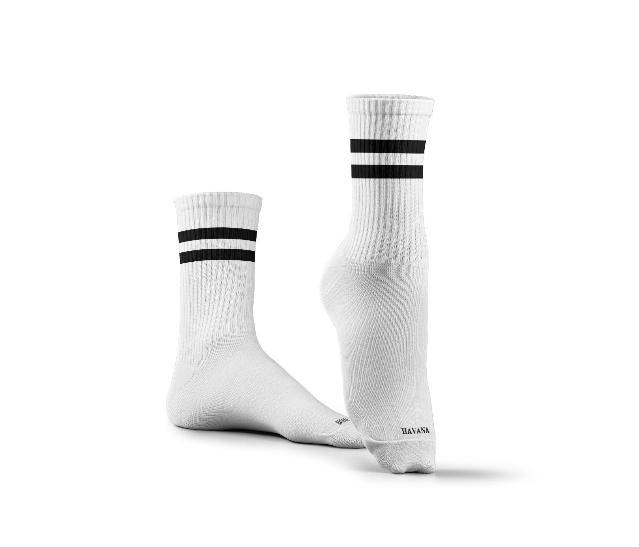 Basic White With Black Strips Mid Calf Socks