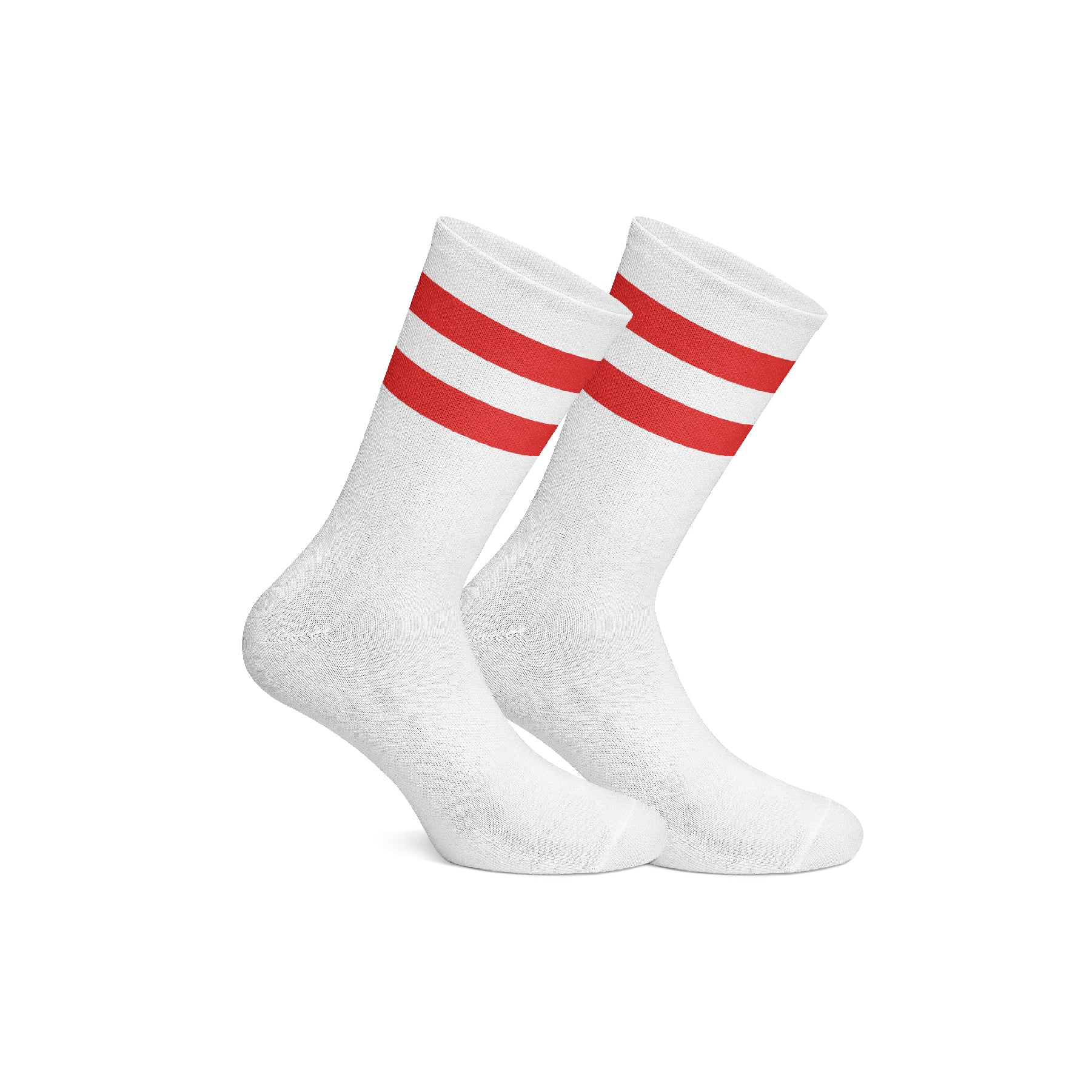 Basic White With Red Strips Mid Calf Socks