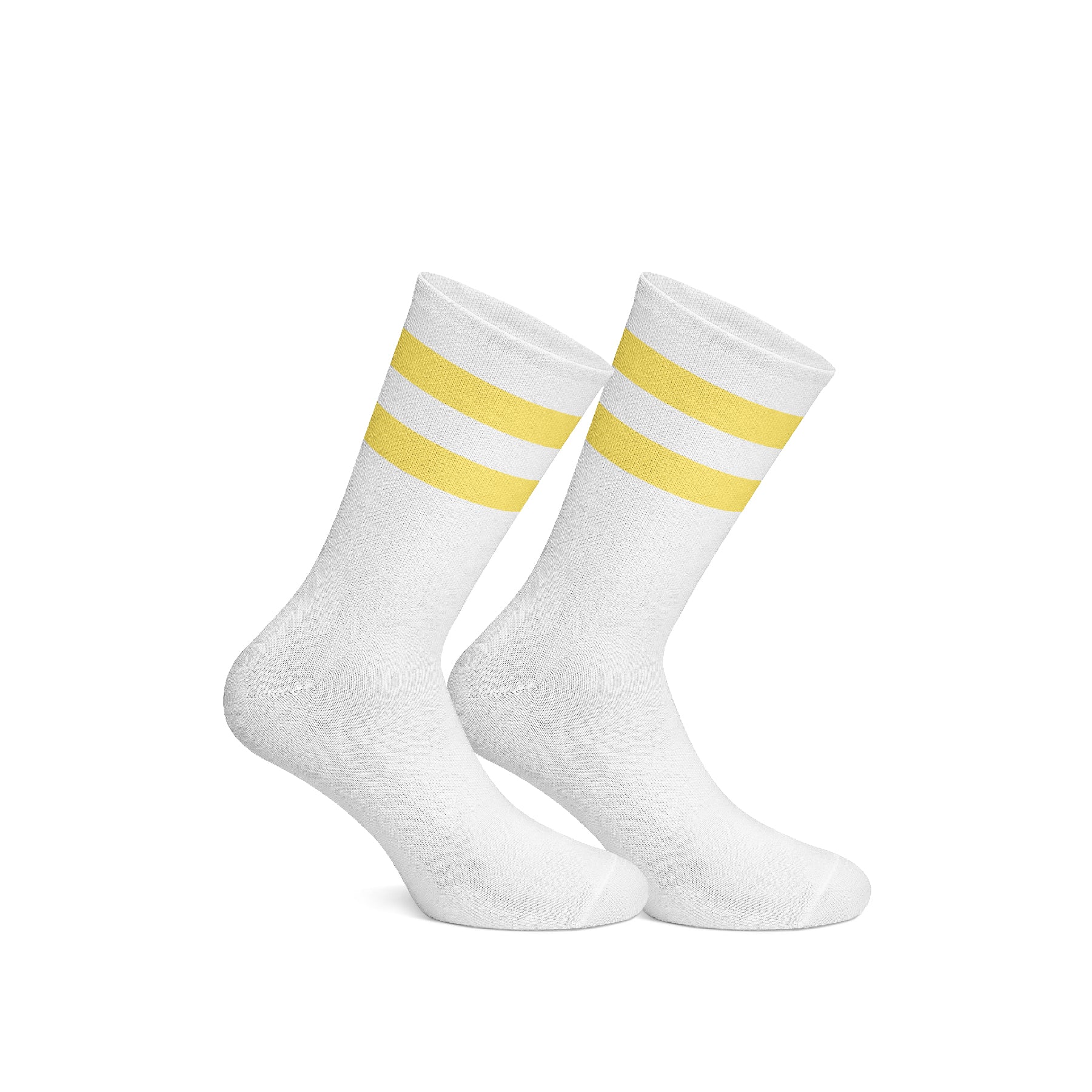 Basic White With Yellow Strips Mid Calf Socks
