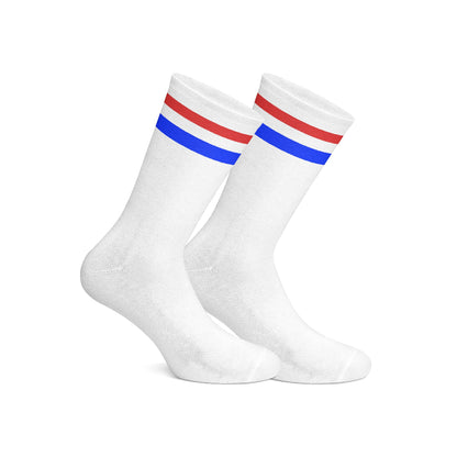 Basic white with red blue strips Mid Calf socks