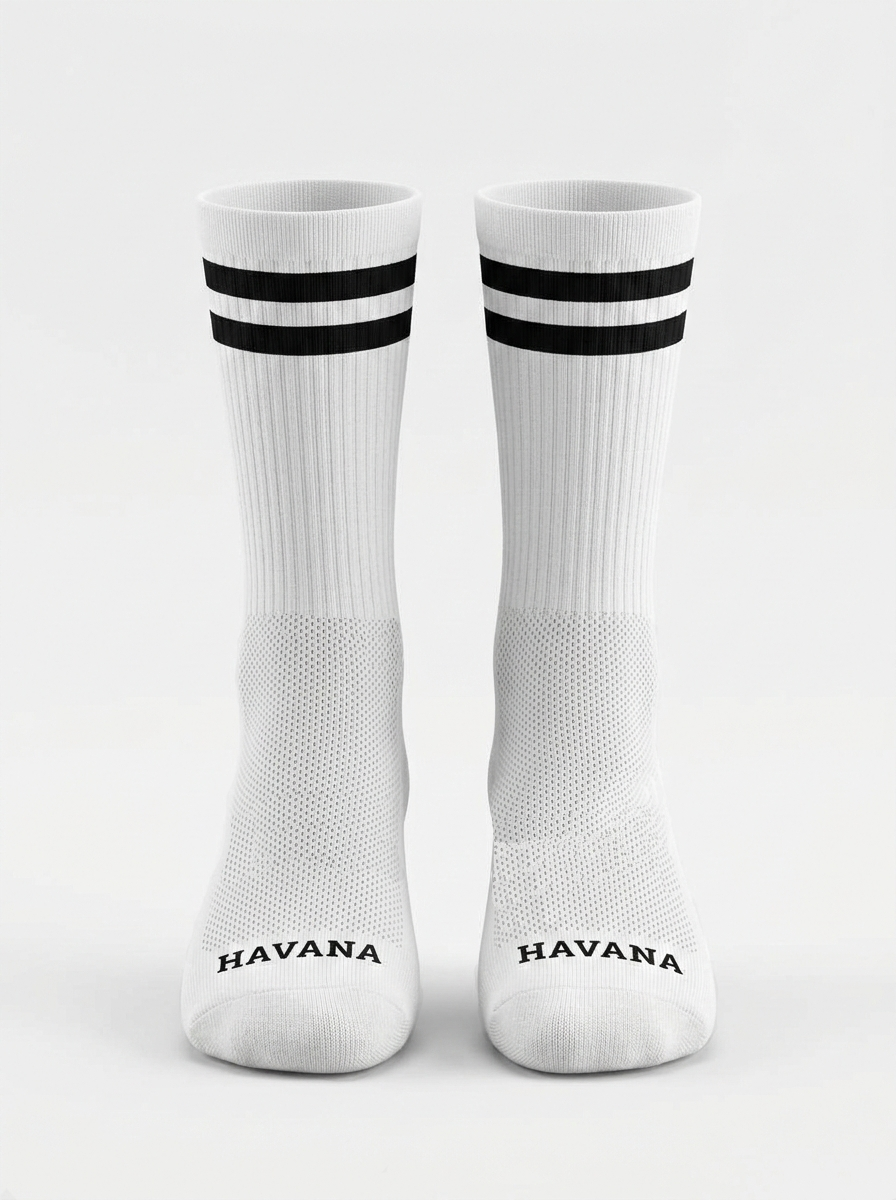 Basic white with black strips Mid Calf socks