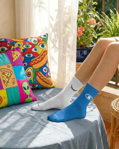 Eyes Blue & White Socks