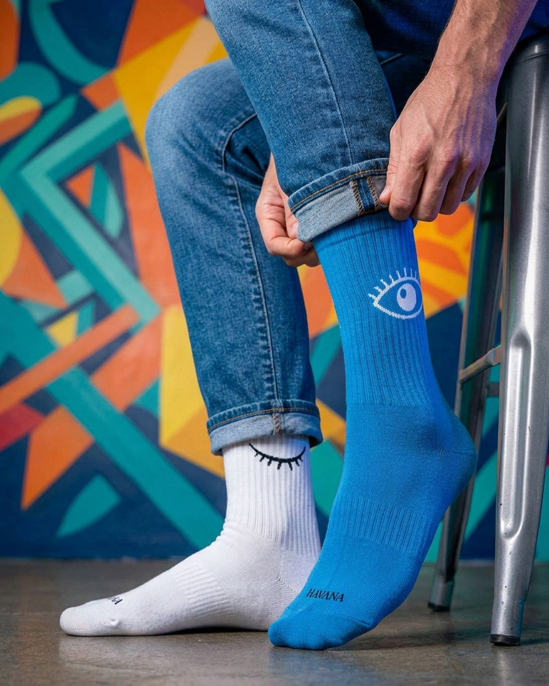 Eyes Blue & White Socks