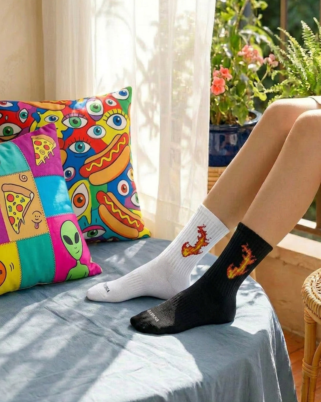 Fire Black & White Socks