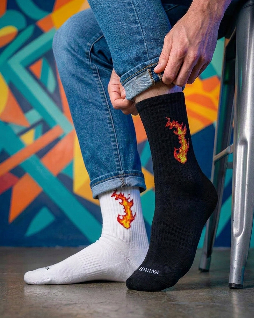 Fire Black & White Socks