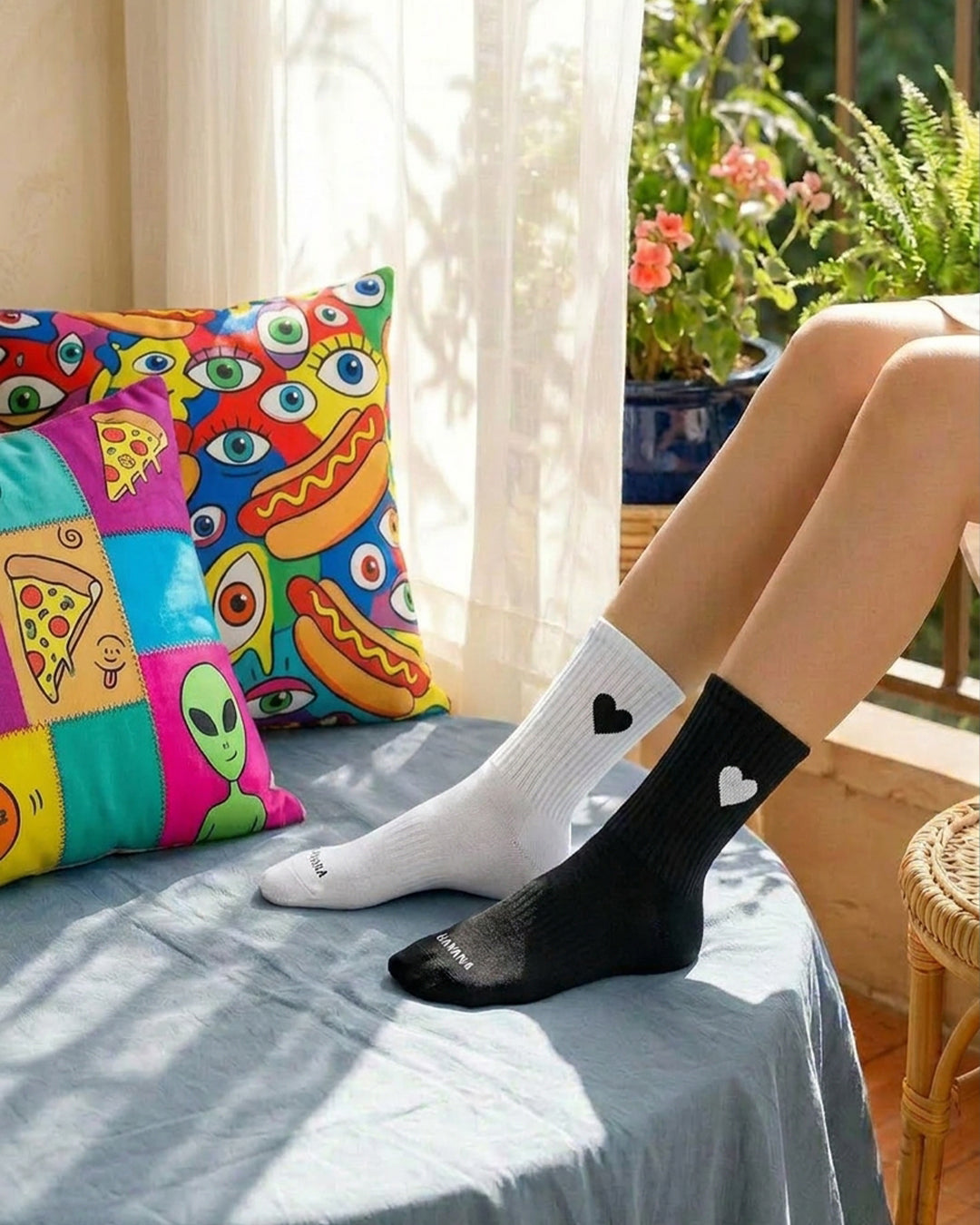 Heart Black & White Socks