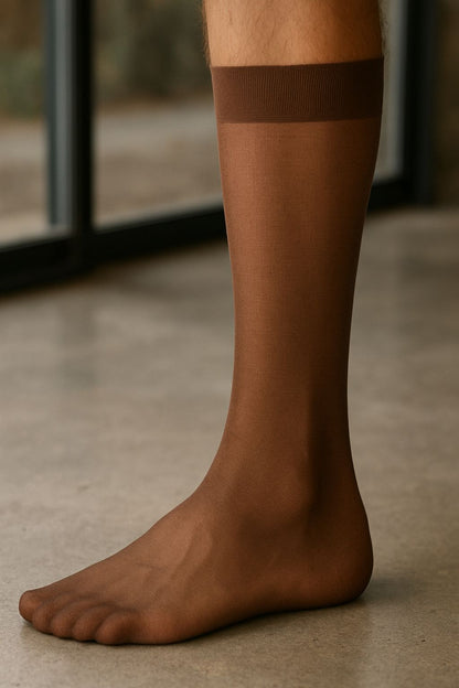 Mens Naylon Brown Mid Calf Socks