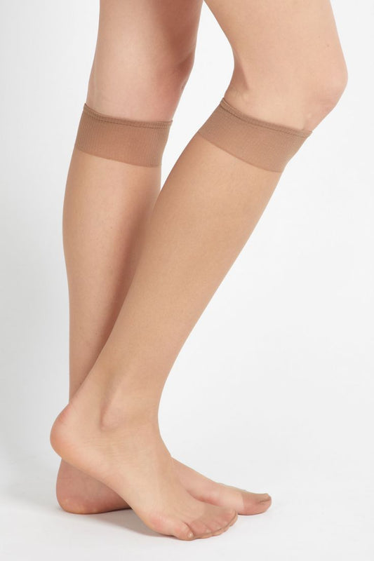 Women Naylon Beige Mid Calf Socks