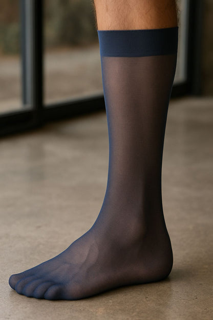 Mens Naylon Navy Mid Calf Socks
