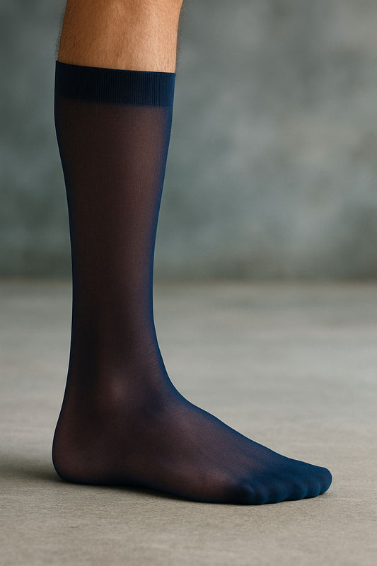 Mens Naylon Navy Mid Calf Socks