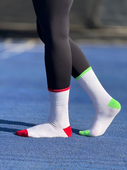 Battery White Mid Calf Socks