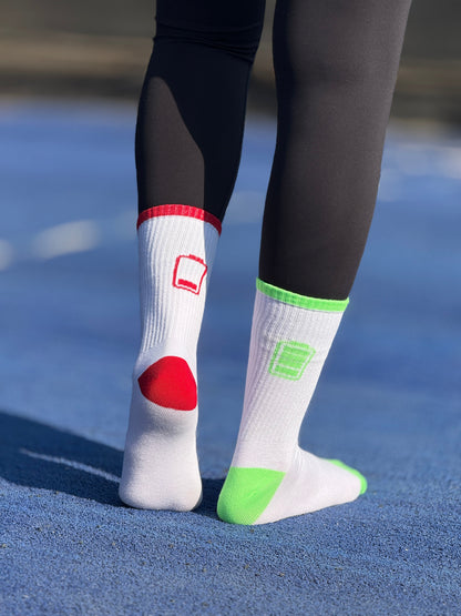 Battery White Mid Calf Socks