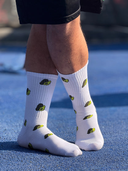 Avocado White Mid Calf Socks