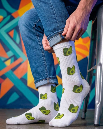 Avocado White Mid Calf Socks