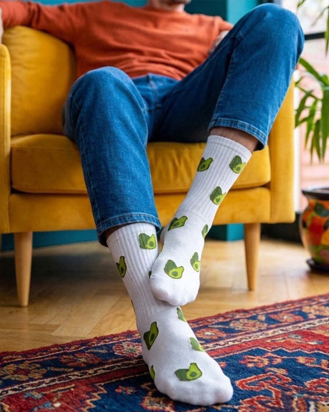 Avocado White Mid Calf Socks
