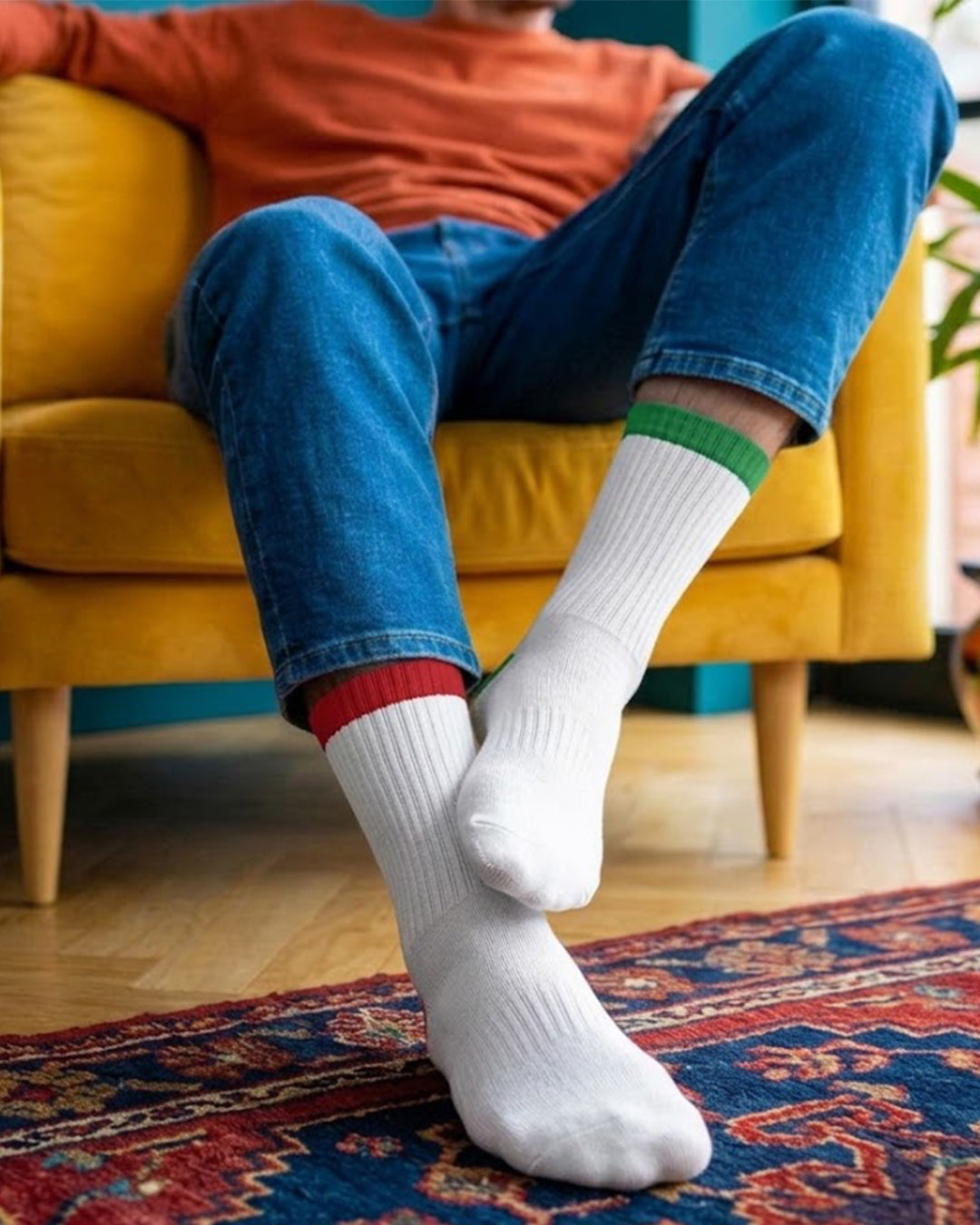 Battery White Mid Calf Socks