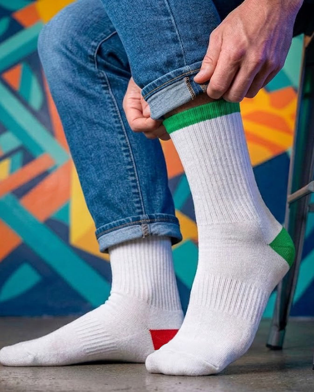 Battery White Mid Calf Socks