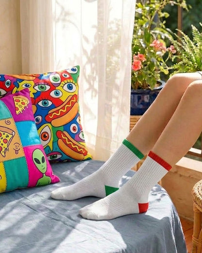 Battery White Mid Calf Socks