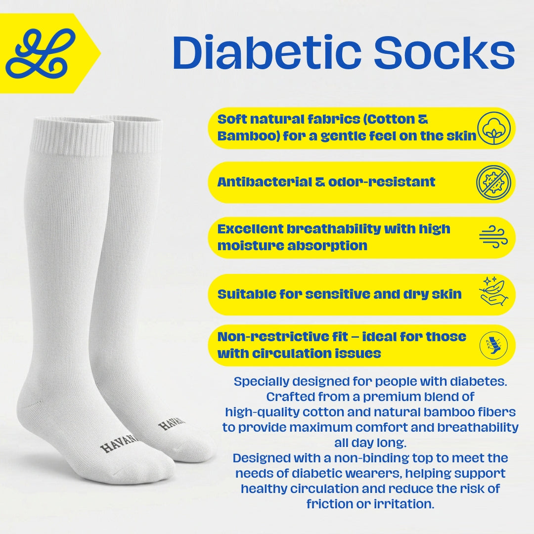 Diabetic White Socks Mid Calf